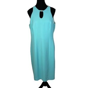 Vintage Jolibel Petite Sky Blue Sleeveless Dress 14P - Made in Canada Rhinestone